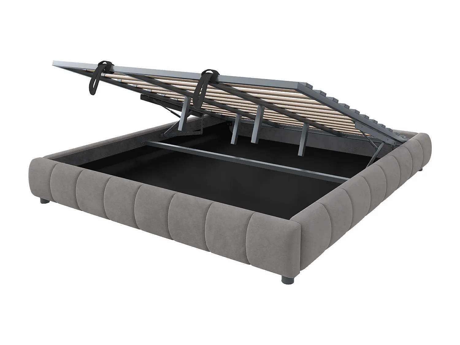 Lit coffre 180 x 200 cm - Lit adulte avec éclairage LED et rangement - flanelle gris - sans matelas