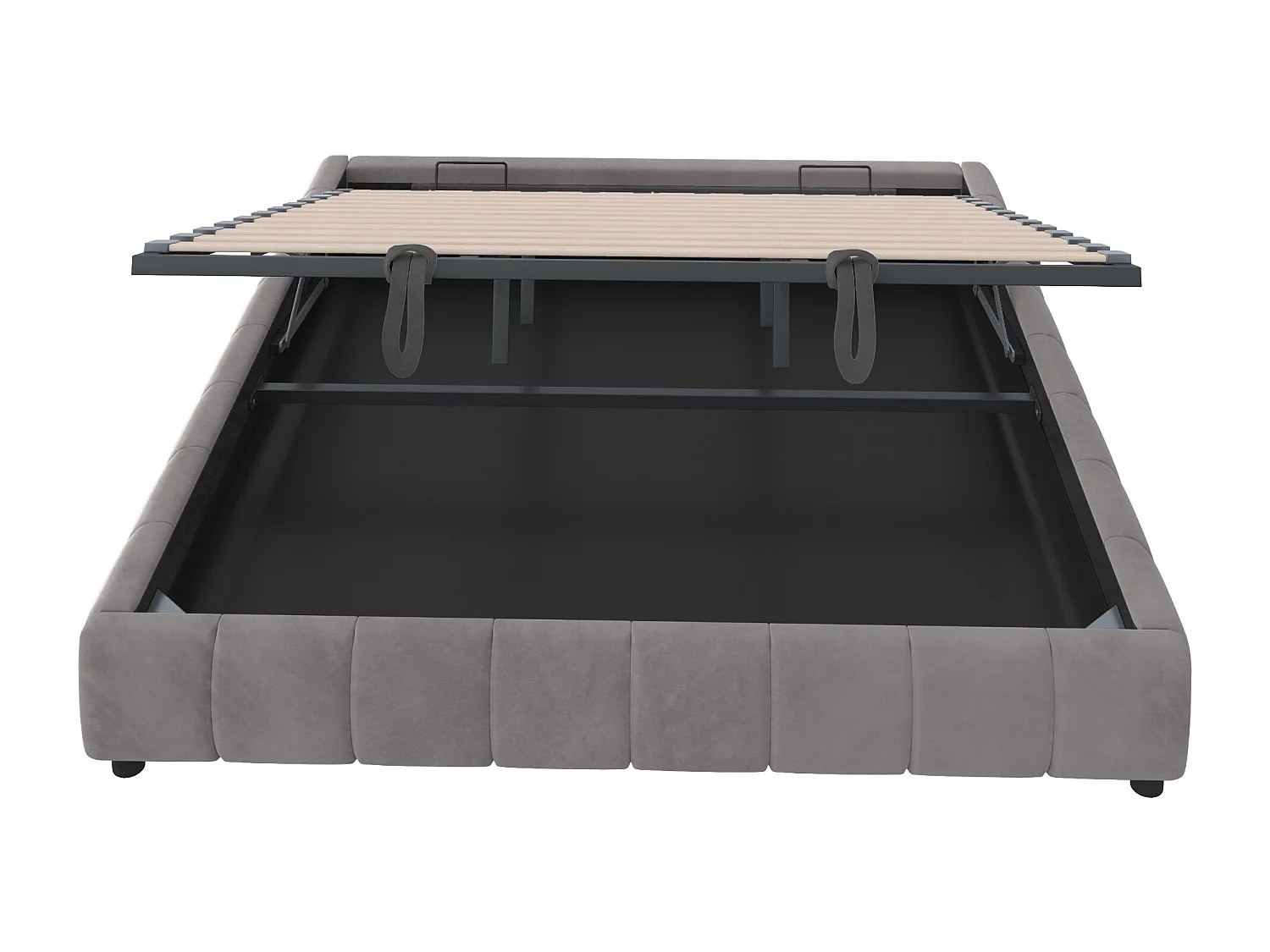 Lit coffre 180 x 200 cm - Lit adulte avec éclairage LED et rangement - flanelle gris - sans matelas