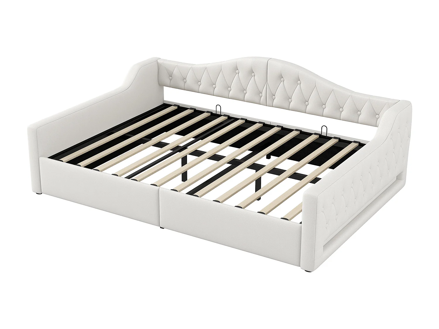 Letto contenitore 140 x 200 cm - Letto per adulti con illuminazione a LED e braccioli - lino beige - senza materasso