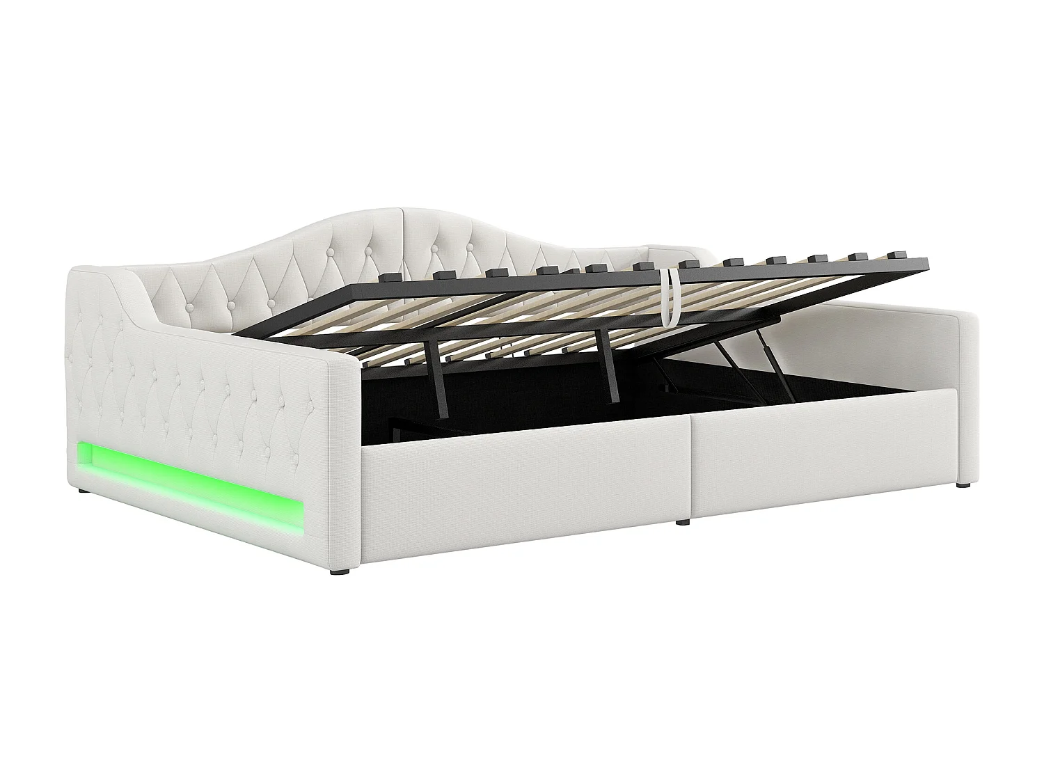 Letto contenitore 140 x 200 cm - Letto per adulti con illuminazione a LED e braccioli - lino beige - senza materasso