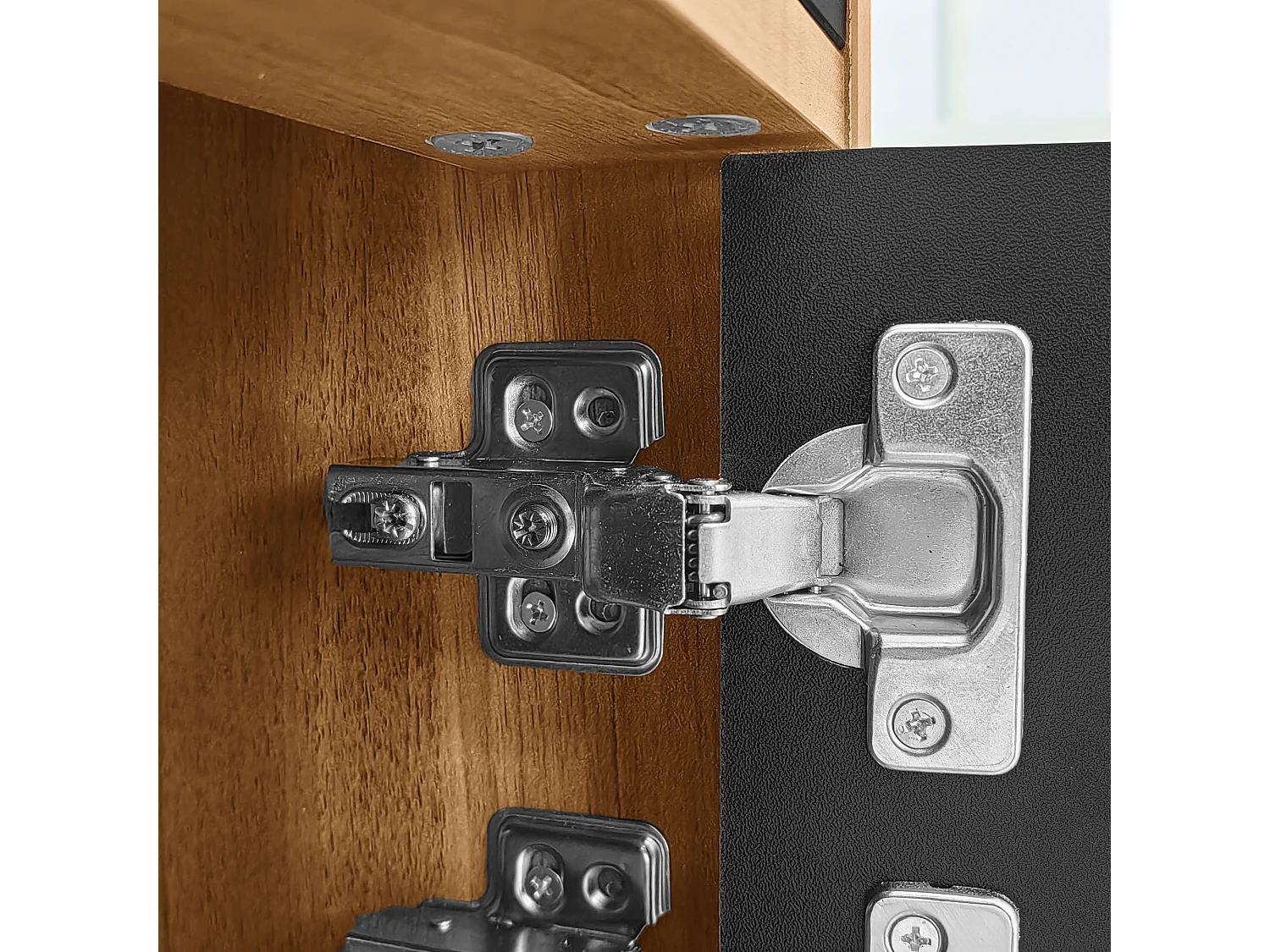 Meuble TV noir et bois - Meuble TV 4 portes avec pieds en bois - pour salon