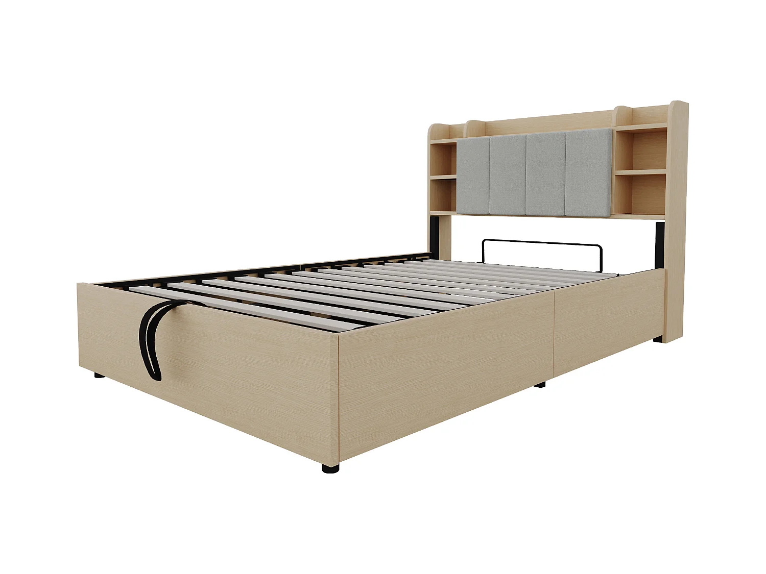 Lit coffre 140 x 200 cm - Lit adulte avec tête de lit avec rangement et recharge USB - bois naturel - sans matelas