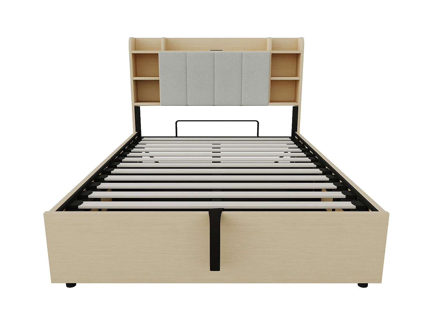 Lit coffre 140 x 200 cm - Lit adulte avec tête de lit avec rangement et recharge USB - bois naturel - sans matelas