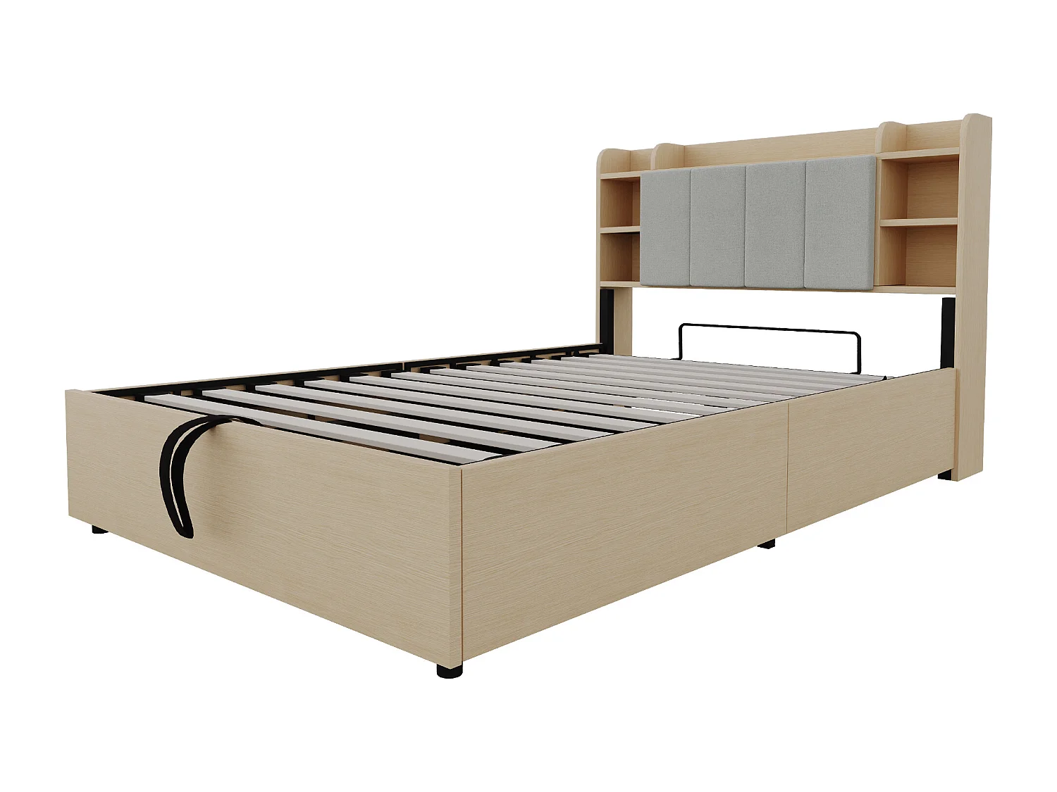 Łóżko ze schowkiem 140 x 200 cm - Łóżko dla dorosłych z zagłówkiem, schowkiem i ładowarką USB - naturalne drewno - bez materaca Materac