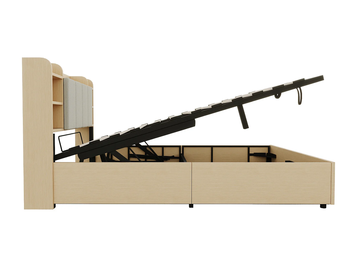 Łóżko ze schowkiem 140 x 200 cm - Łóżko dla dorosłych z zagłówkiem, schowkiem i ładowarką USB - naturalne drewno - bez materaca Materac