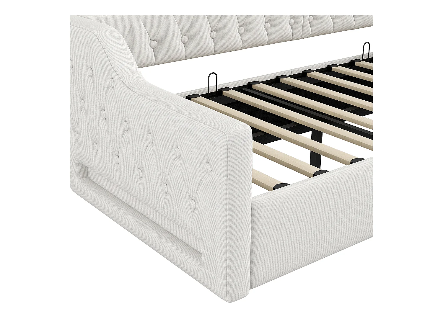 Lit coffre 900 x 200 cm - Lit enfant avec éclairage LED et accoudoirs - lin beige - sans matelas