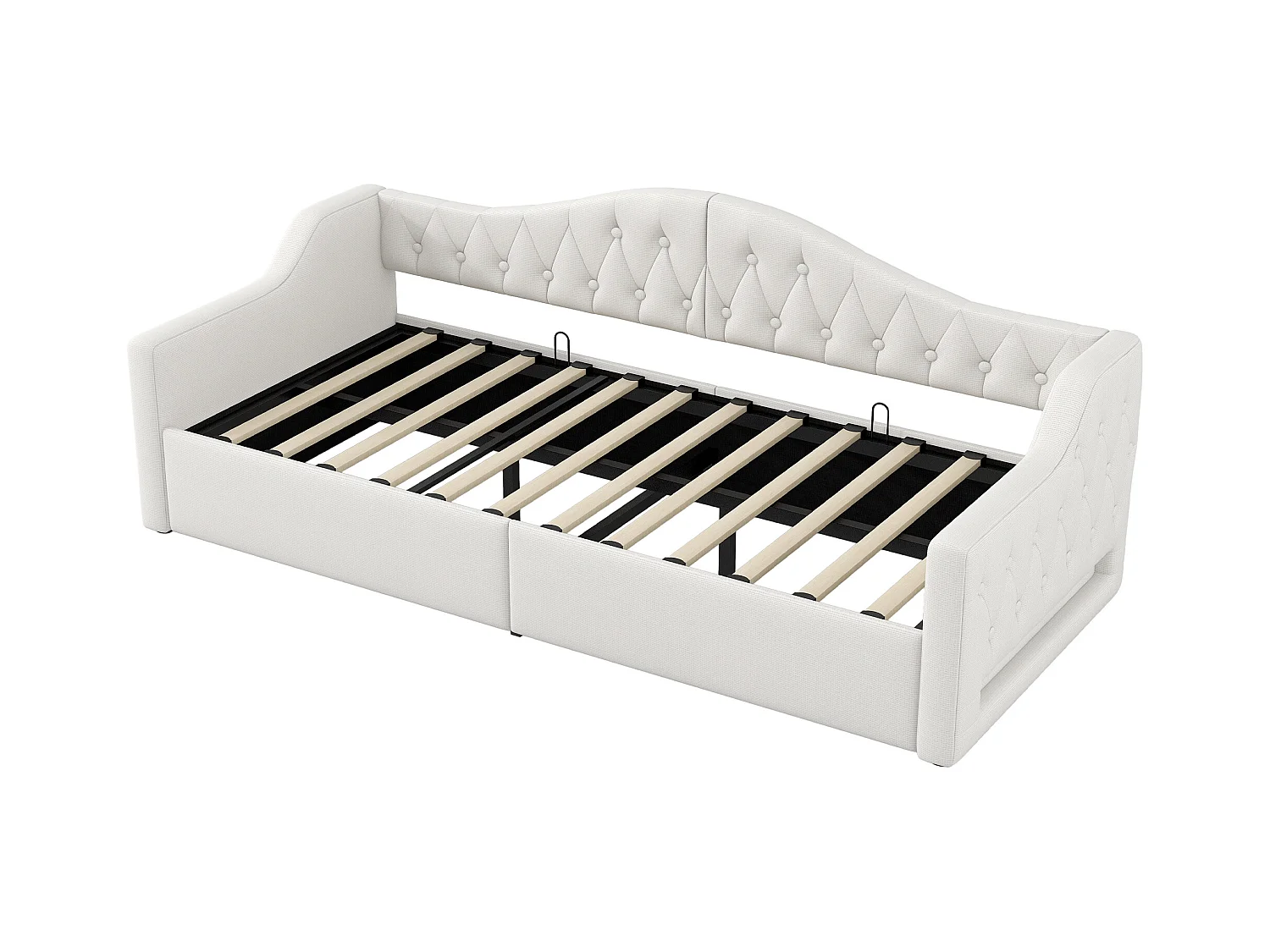 Lit coffre 900 x 200 cm - Lit enfant avec éclairage LED et accoudoirs - lin beige - sans matelas