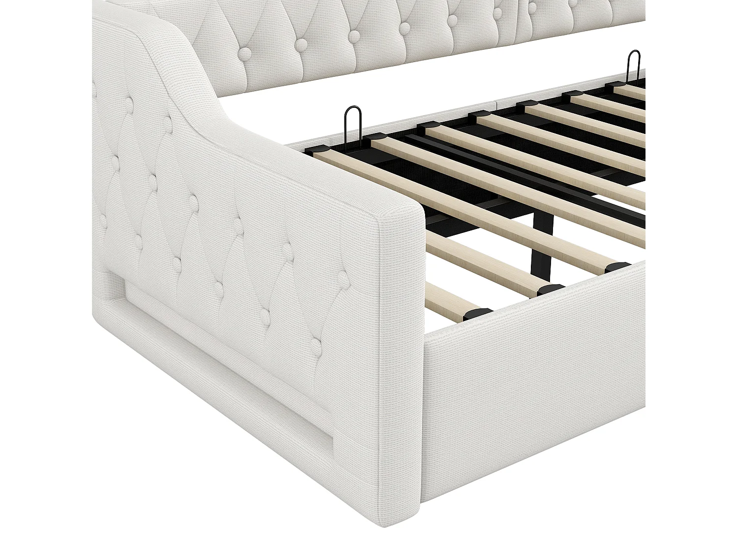 Opbergbed 900 x 200 cm - Kinderbed met LED-verlichting en armleuningen - beige linnen - zonder matras