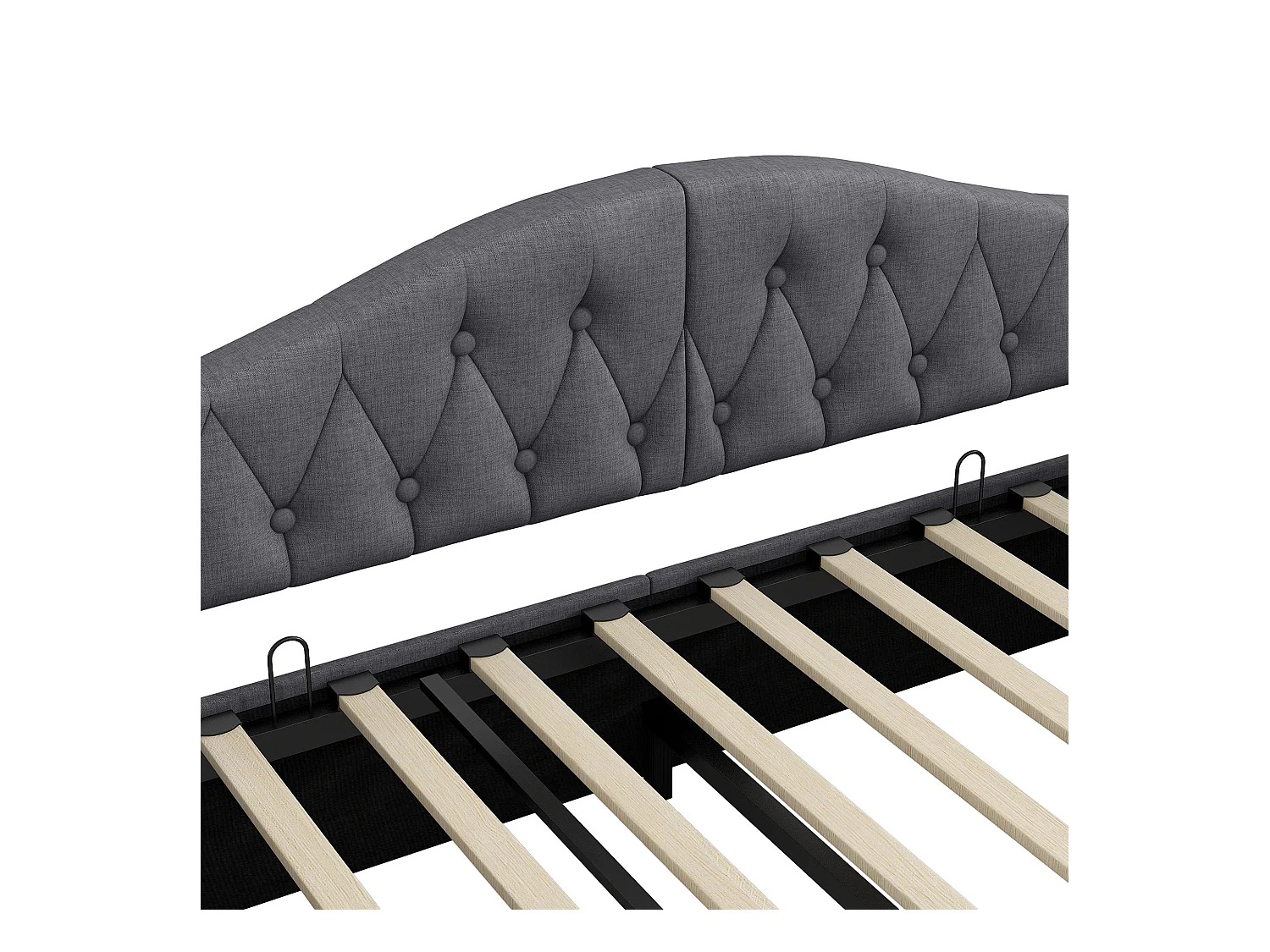 Stauraumbett 140 x 200 cm - Erwachsenenbett mit LED-Beleuchtung und Armlehnen - graues Leinen - ohne Matratze
