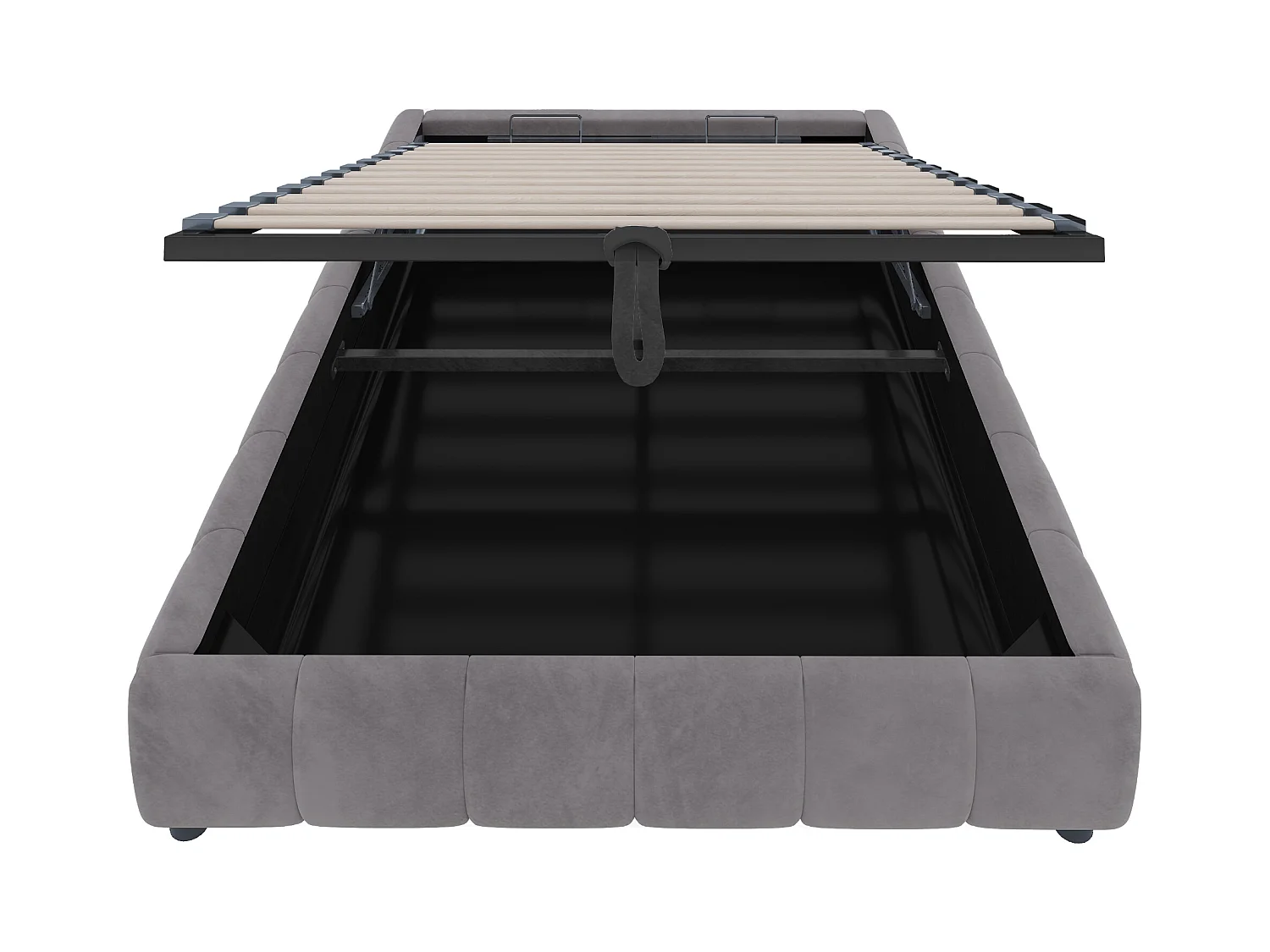 Lit coffre 140 x 200 cm - Lit adulte avec éclairage LED et rangement - flanelle gris - sans matelas