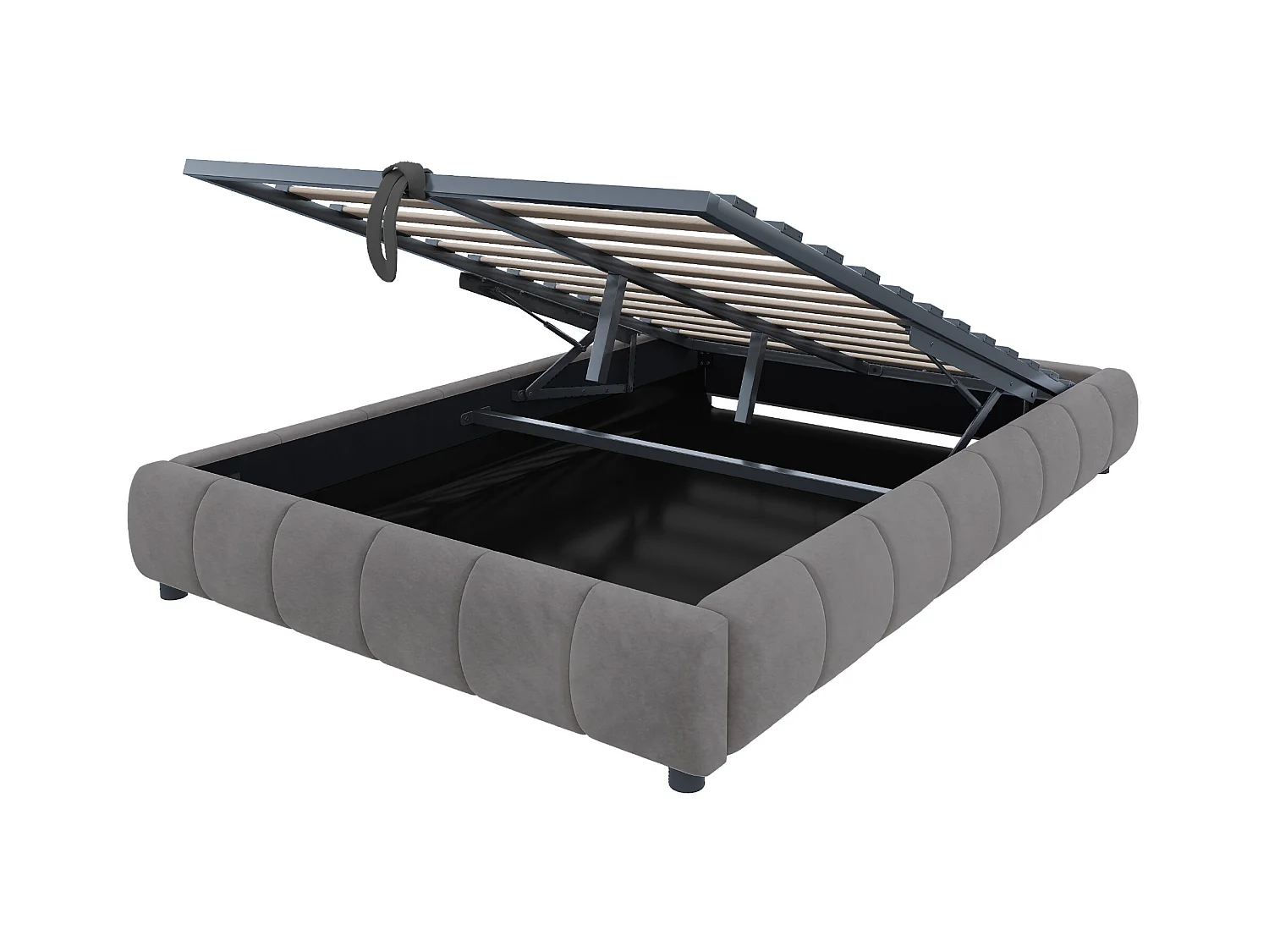 Lit coffre 140 x 200 cm - Lit adulte avec éclairage LED et rangement - flanelle gris - sans matelas