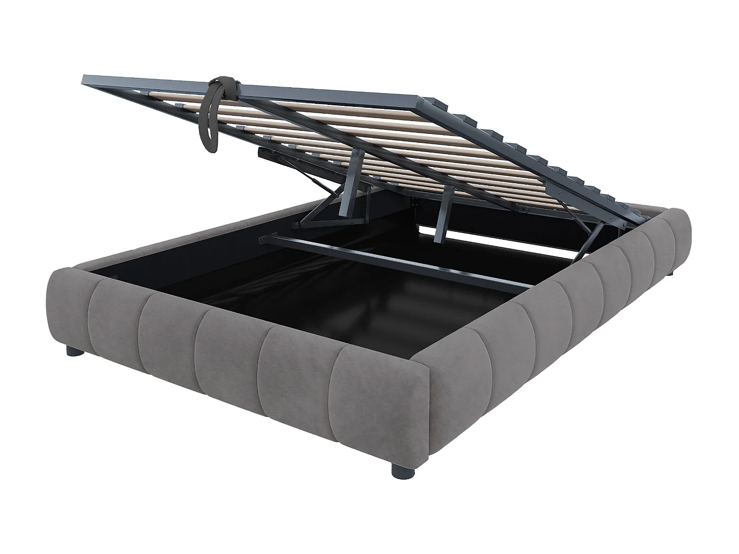 Lit coffre 140 x 200 cm - Lit adulte avec éclairage LED et rangement - flanelle gris - sans matelas