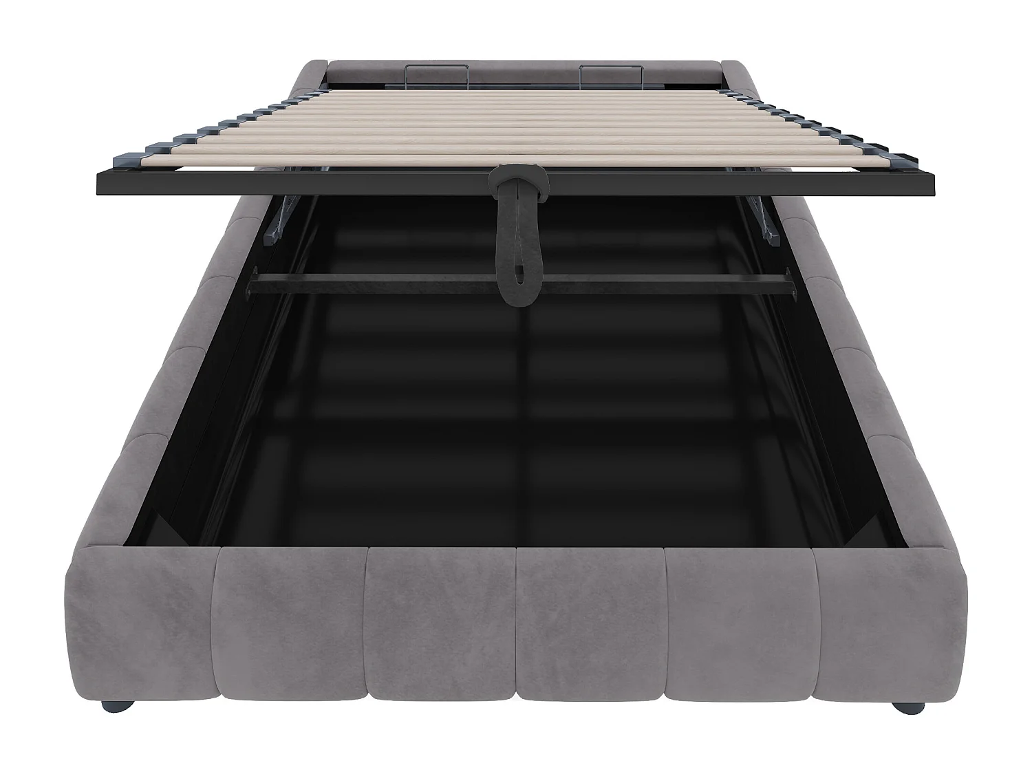 Lit coffre 140 x 200 cm - Lit adulte avec éclairage LED et rangement - flanelle gris - sans matelas