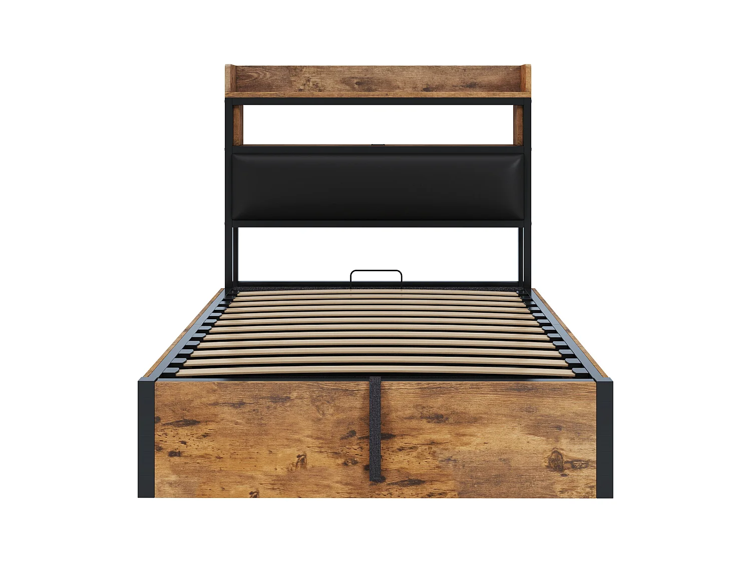 Lit coffre 90 x 200 cm - Lit simple avec chargement USB et tête de lit coffre - bois noir