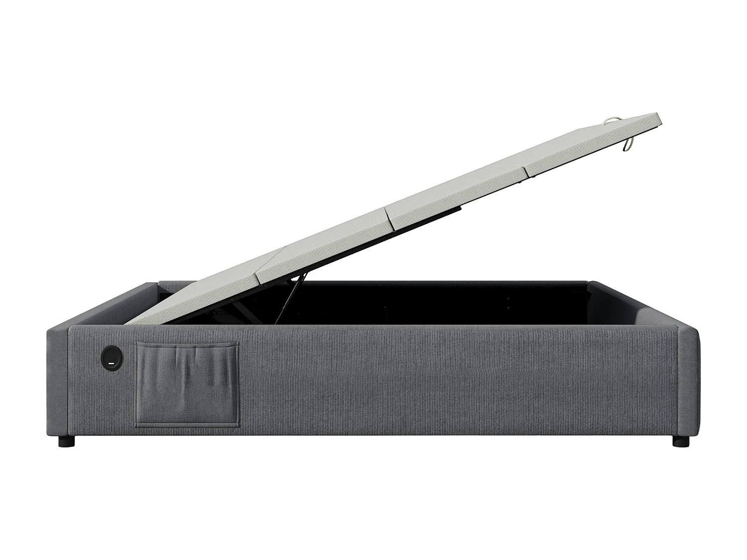 Łóżko 160 x 200 cm z pojemnikiem - Łóżko dziecięce z portem USB i kieszenią - szary len - bez materaca