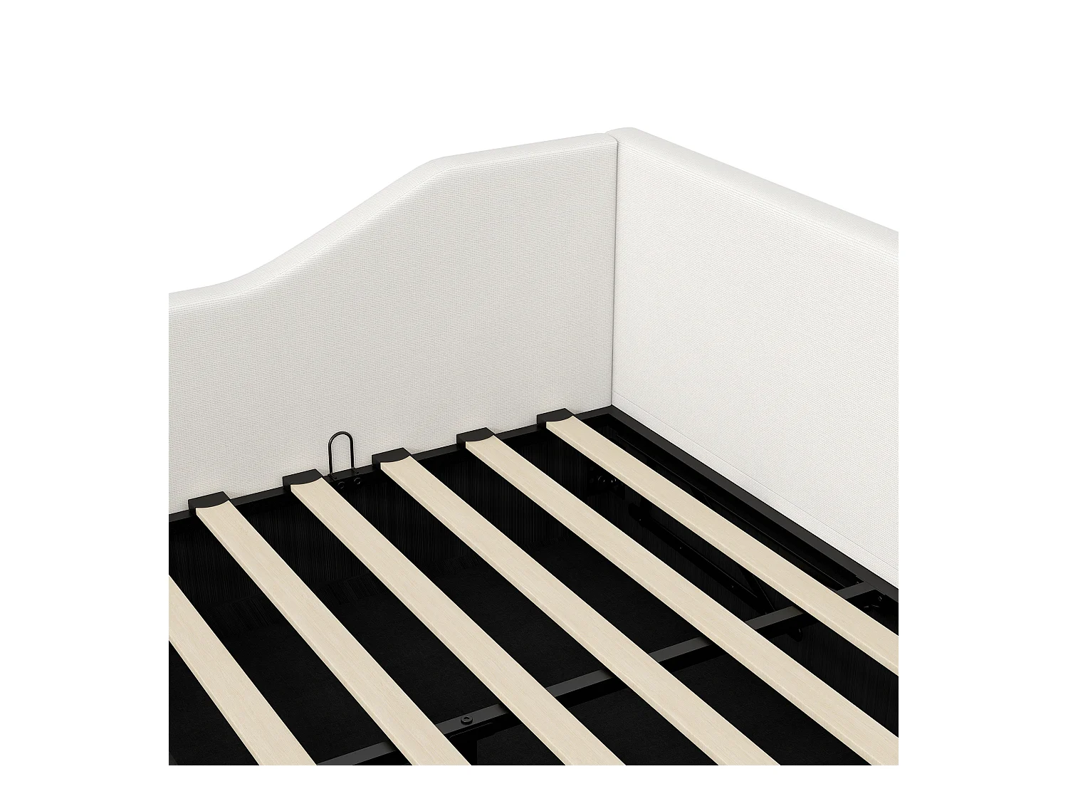 Lit coffre 140 x 200 cm - Lit adulte avec dossier et accoudoirs - lin beige - sans matelas