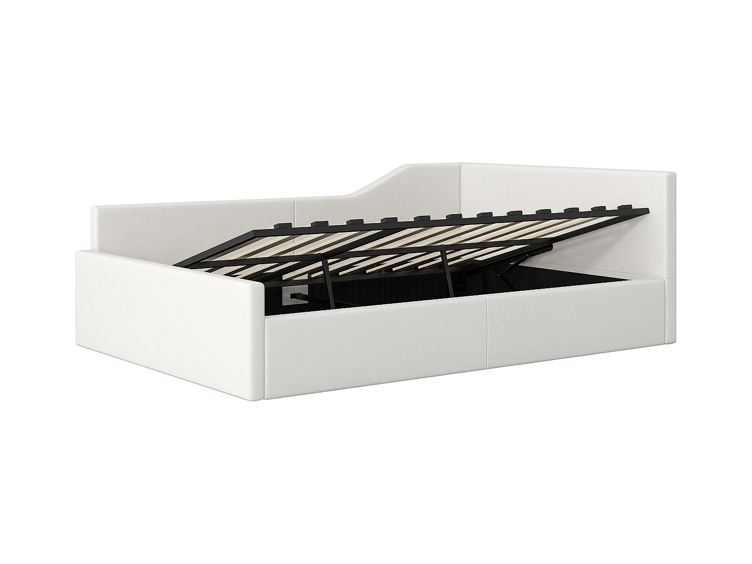 Lit coffre 140 x 200 cm - Lit adulte avec dossier et accoudoirs - lin beige - sans matelas