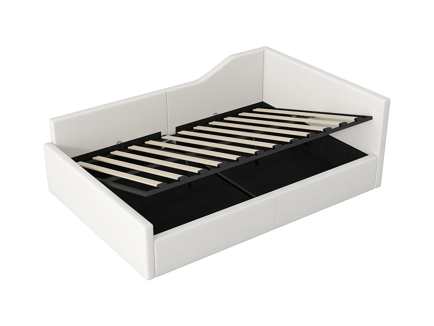 Lit coffre 140 x 200 cm - Lit adulte avec dossier et accoudoirs - lin beige - sans matelas