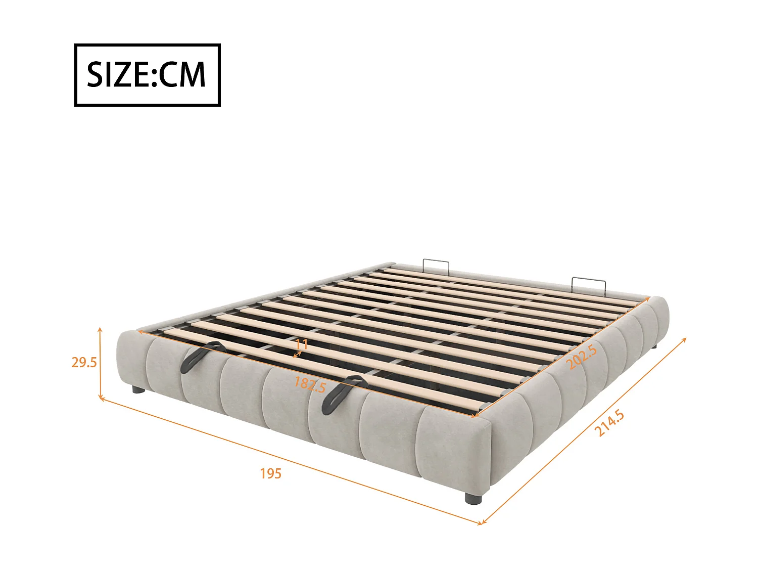 Lit coffre 180 x 200 cm - Lit adulte avec éclairage LED et rangement - flanelle beige - sans matelas