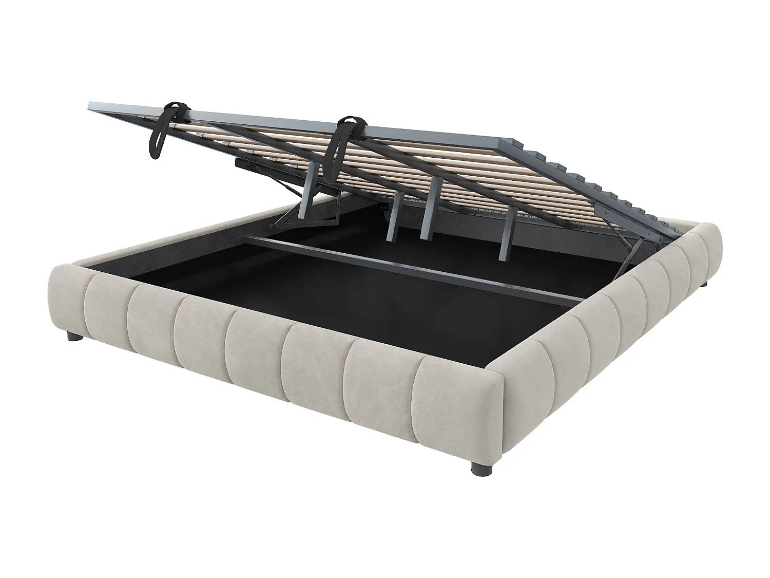 Lit coffre 180 x 200 cm - Lit adulte avec éclairage LED et rangement - flanelle beige - sans matelas