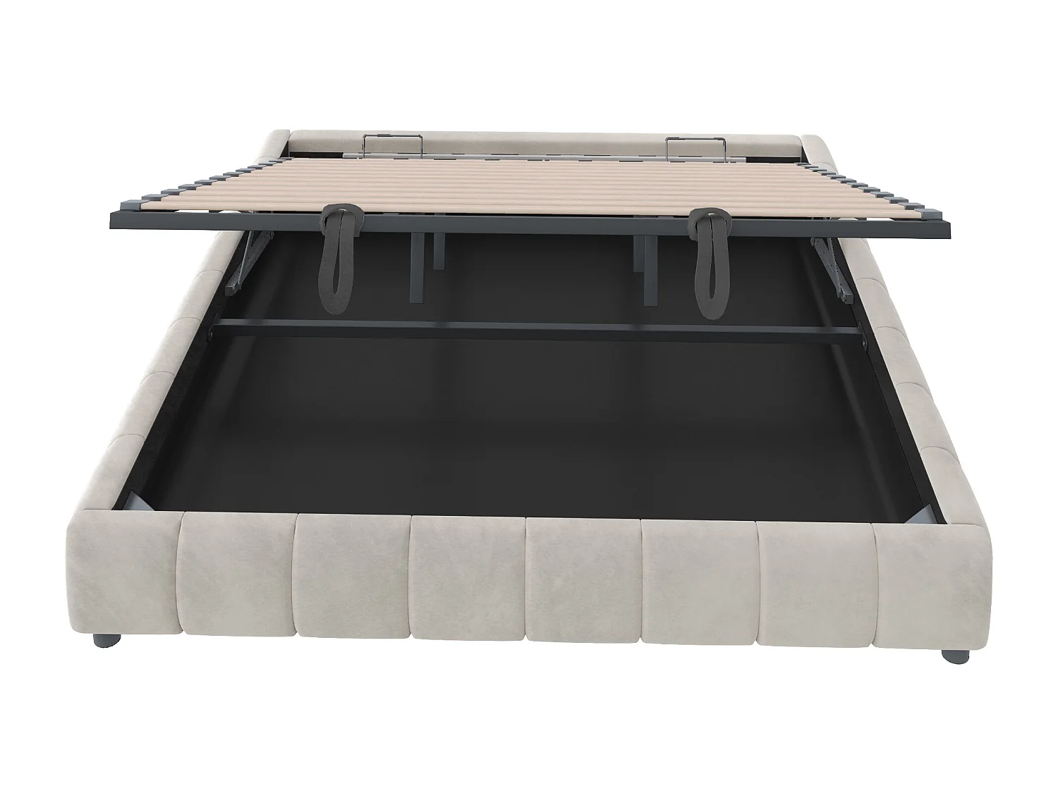 Lit coffre 180 x 200 cm - Lit adulte avec éclairage LED et rangement - flanelle beige - sans matelas