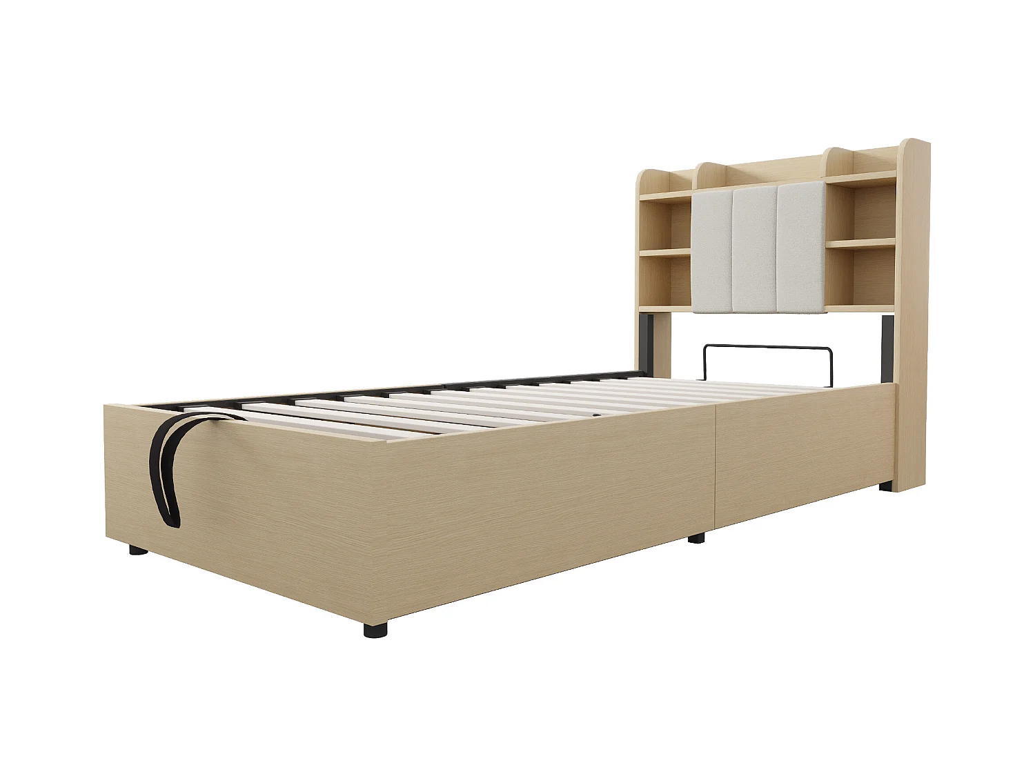 Lit coffre 90 x 200 cm - Lit enfant avec tête de lit avec rangement et recharge USB - bois naturel - sans matelas