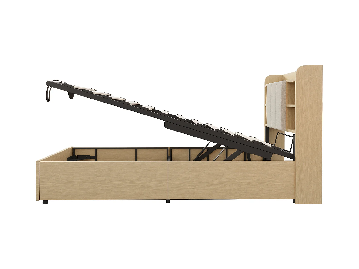 Lit coffre 90 x 200 cm - Lit enfant avec tête de lit avec rangement et recharge USB - bois naturel - sans matelas