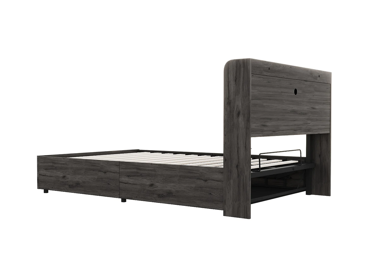 Lit coffre 140 x 200 cm - Lit adulte avec tête de lit avec rangement et recharge USB - bois gris - sans matelas