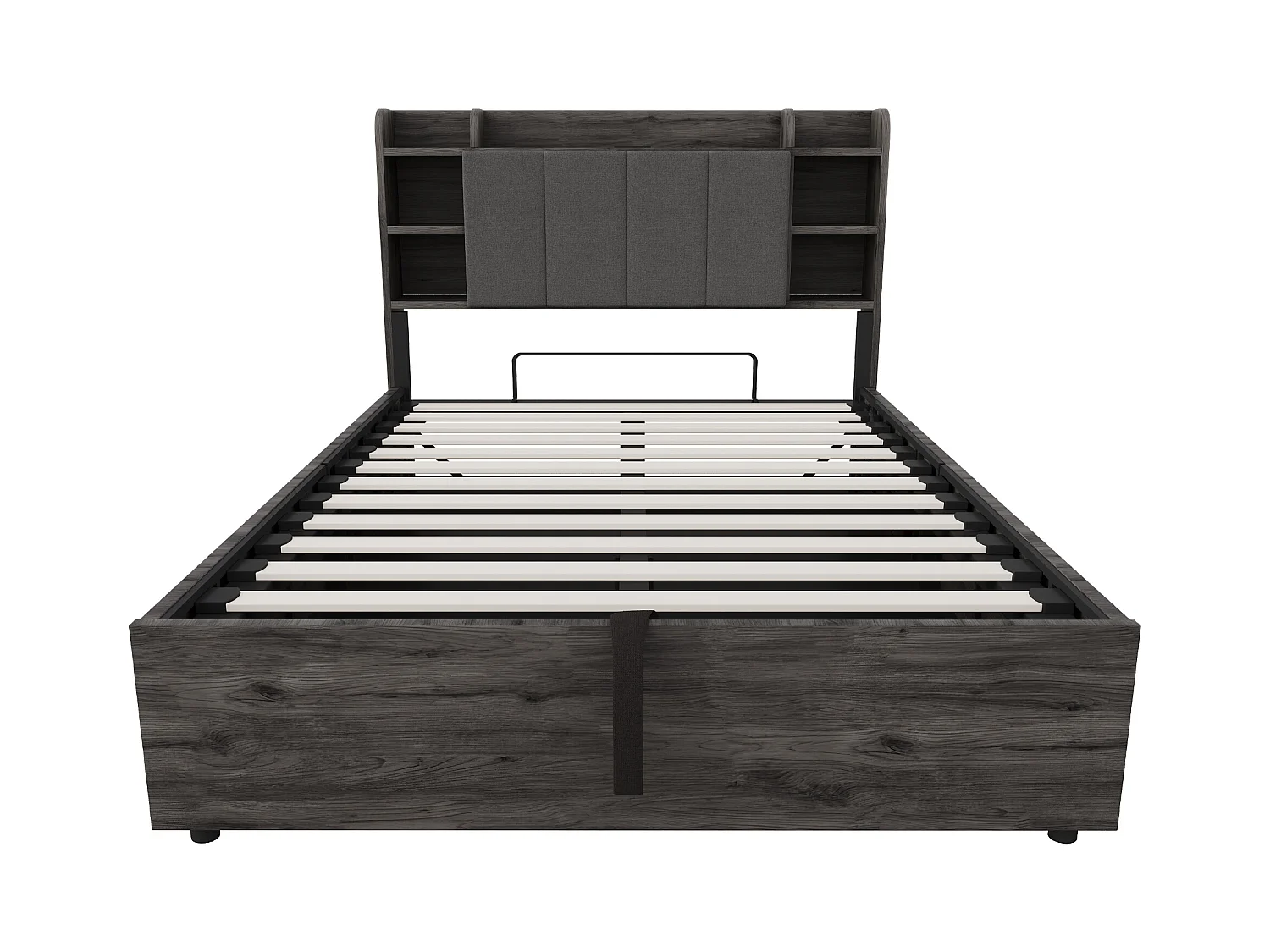 Lit coffre 140 x 200 cm - Lit adulte avec tête de lit avec rangement et recharge USB - bois gris - sans matelas