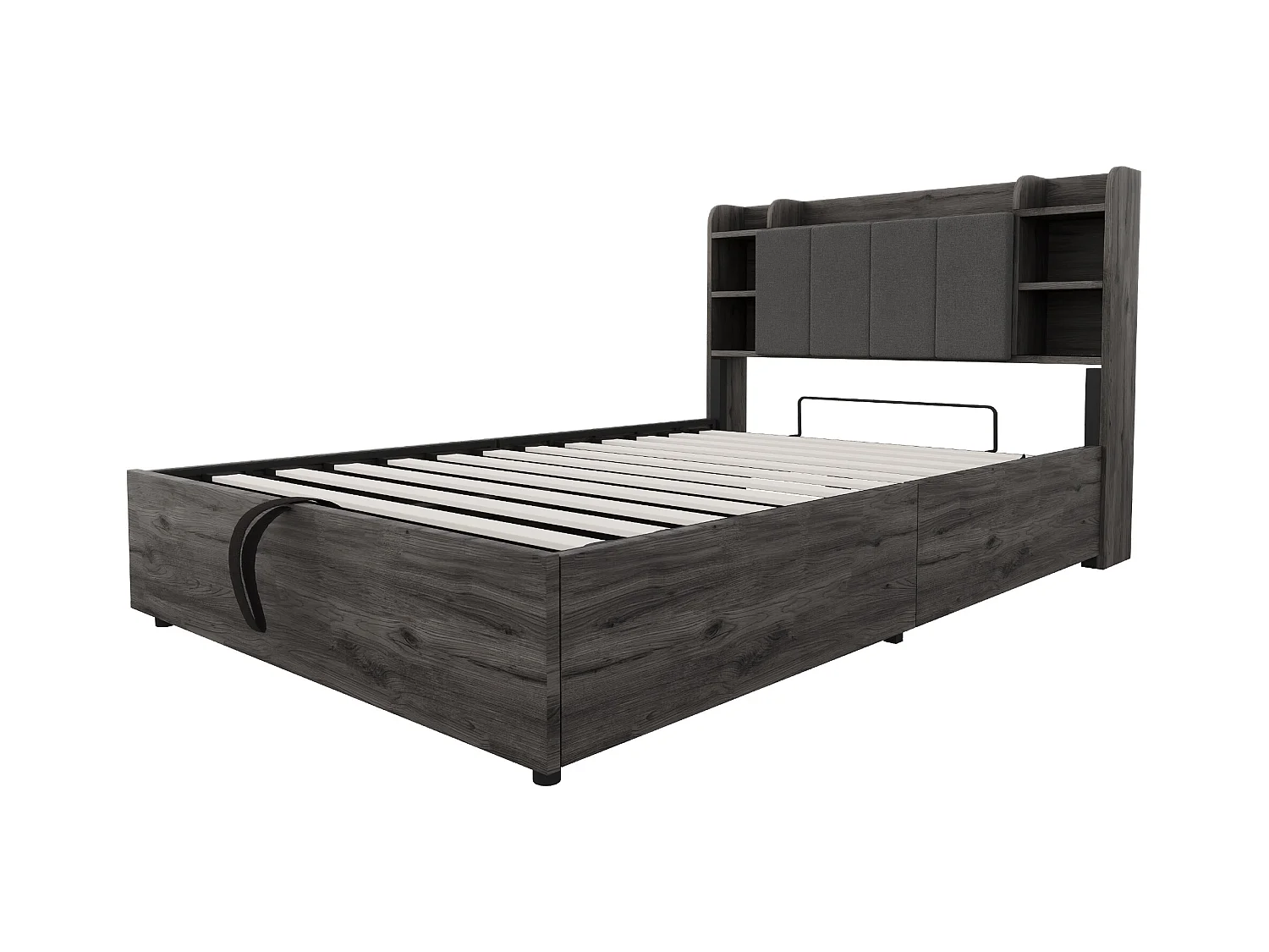 Lit coffre 140 x 200 cm - Lit adulte avec tête de lit avec rangement et recharge USB - bois gris - sans matelas