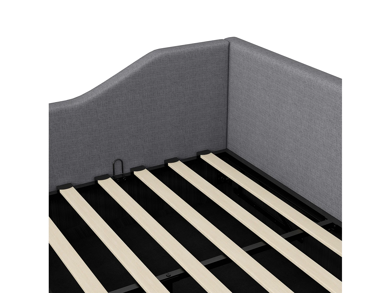 Letto contenitore 140 x 200 cm - Letto per adulti con schienale e braccioli - lino grigio - senza materasso