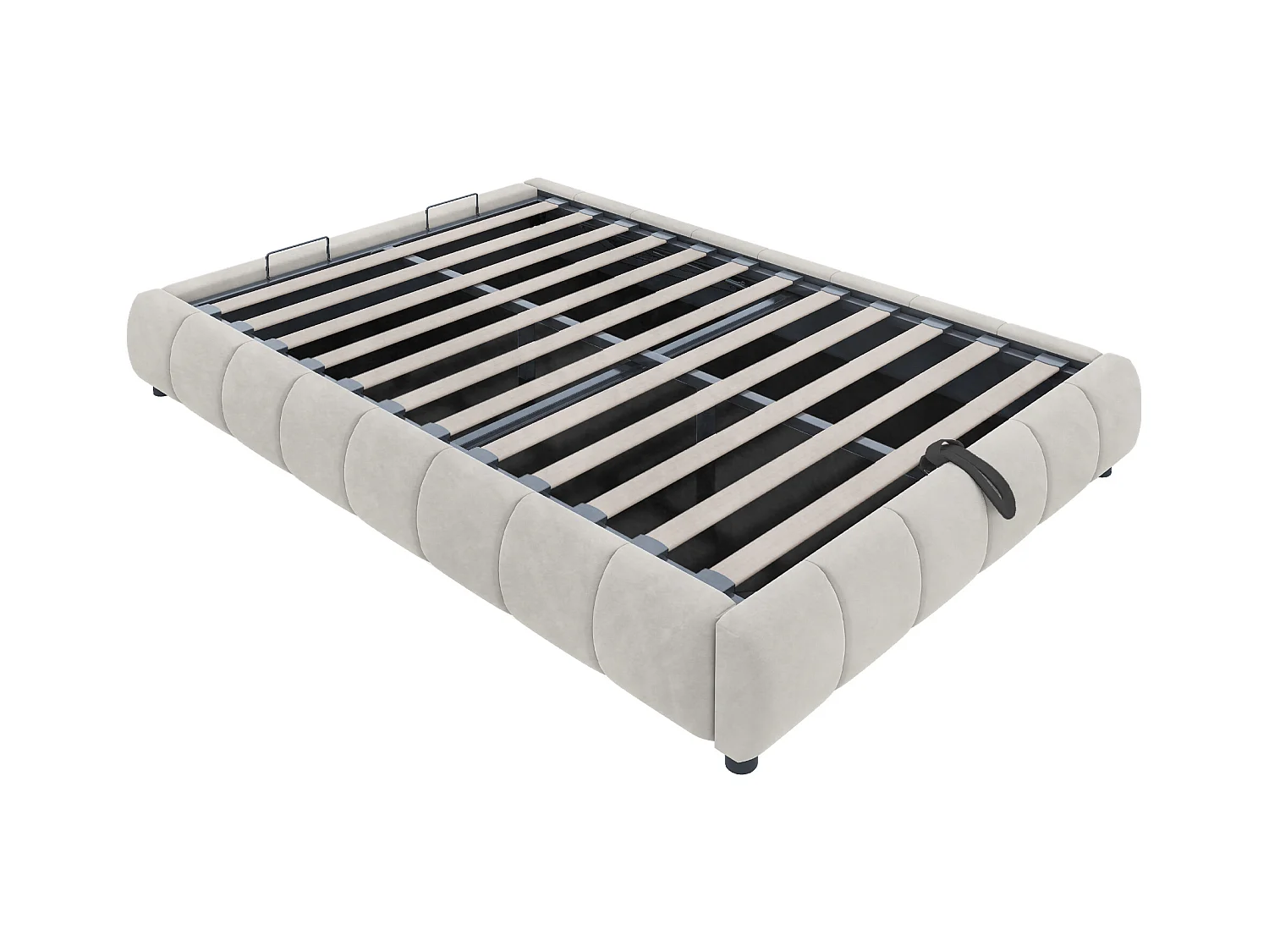 Lit coffre 140 x 200 cm - Lit adulte avec éclairage LED et rangement - flanelle beige - sans matelas