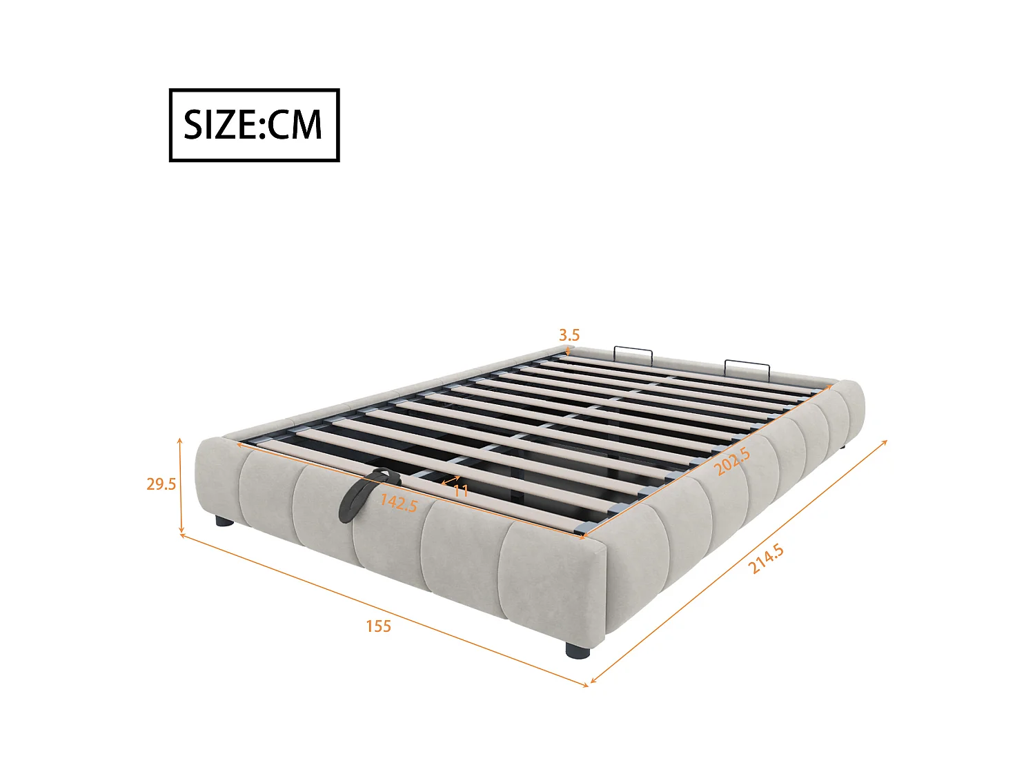 Lit coffre 140 x 200 cm - Lit adulte avec éclairage LED et rangement - flanelle beige - sans matelas