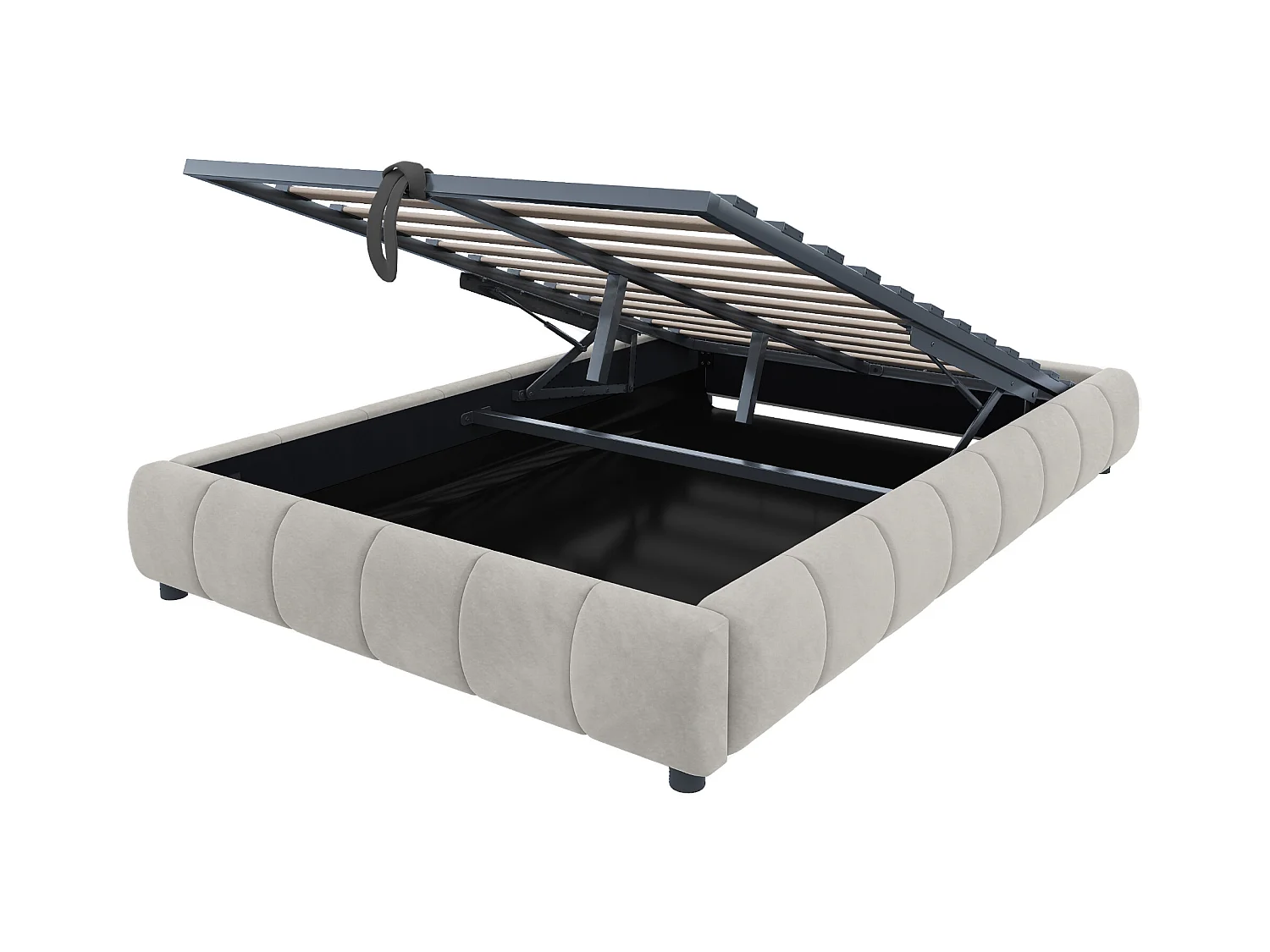 Lit coffre 140 x 200 cm - Lit adulte avec éclairage LED et rangement - flanelle beige - sans matelas