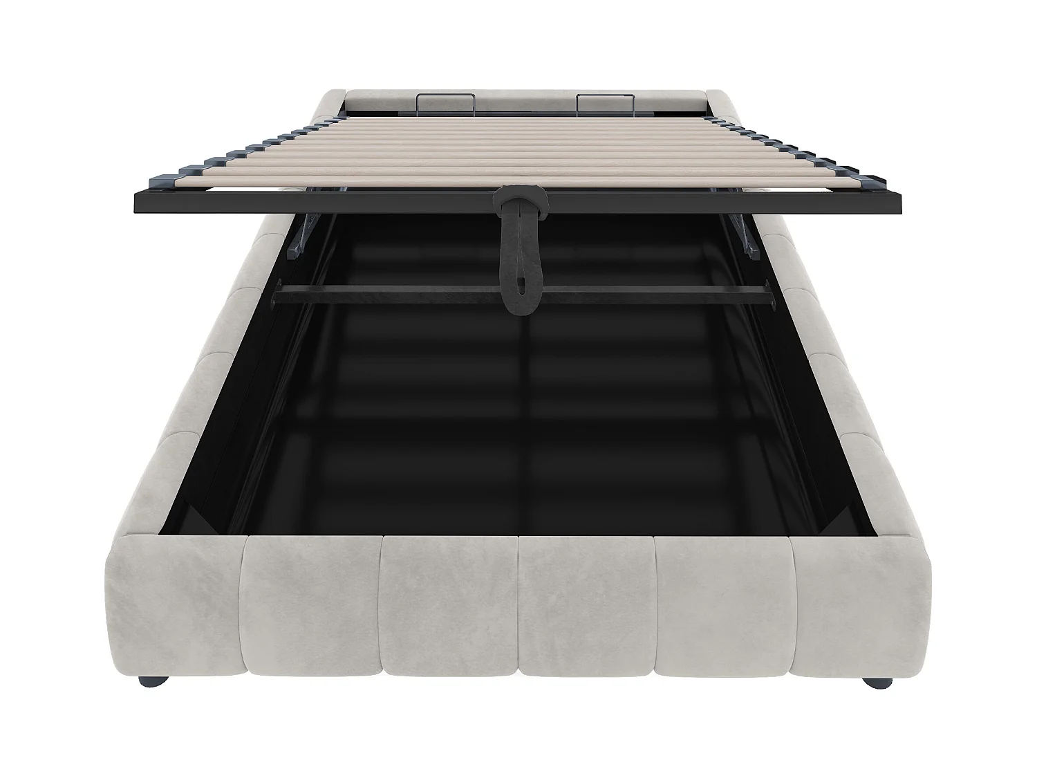 Lit coffre 140 x 200 cm - Lit adulte avec éclairage LED et rangement - flanelle beige - sans matelas