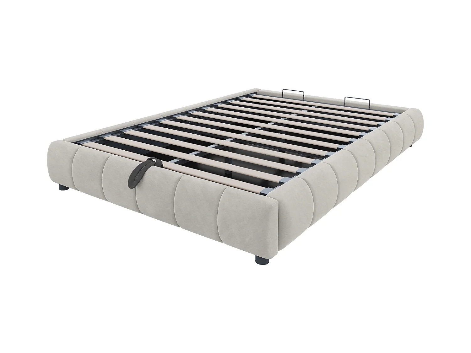 Lit coffre 140 x 200 cm - Lit adulte avec éclairage LED et rangement - flanelle beige - sans matelas