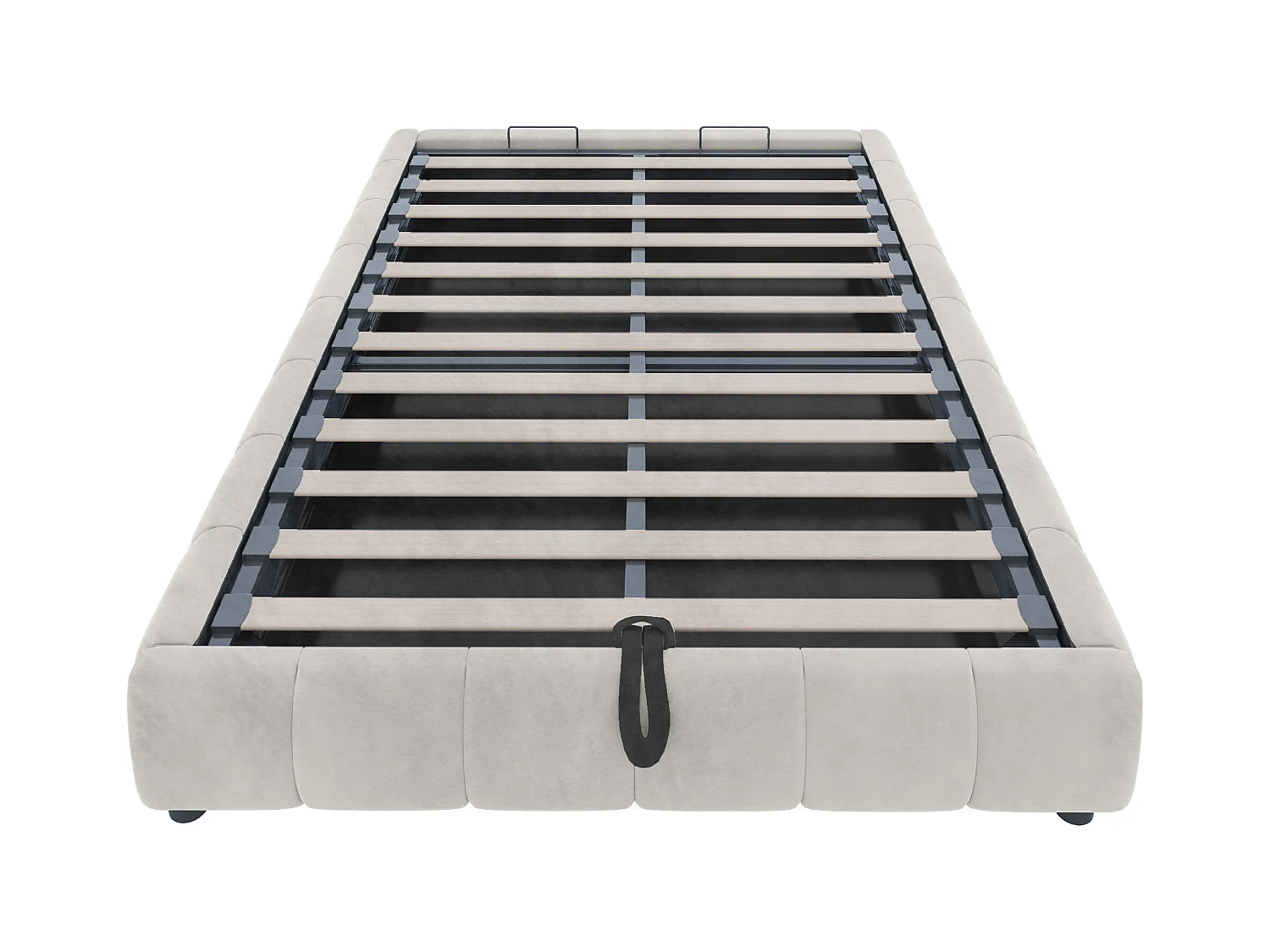 Lit coffre 140 x 200 cm - Lit adulte avec éclairage LED et rangement - flanelle beige - sans matelas