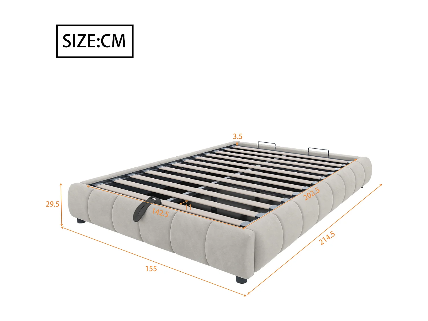 Lit coffre 140 x 200 cm - Lit adulte avec éclairage LED et rangement - flanelle beige - sans matelas