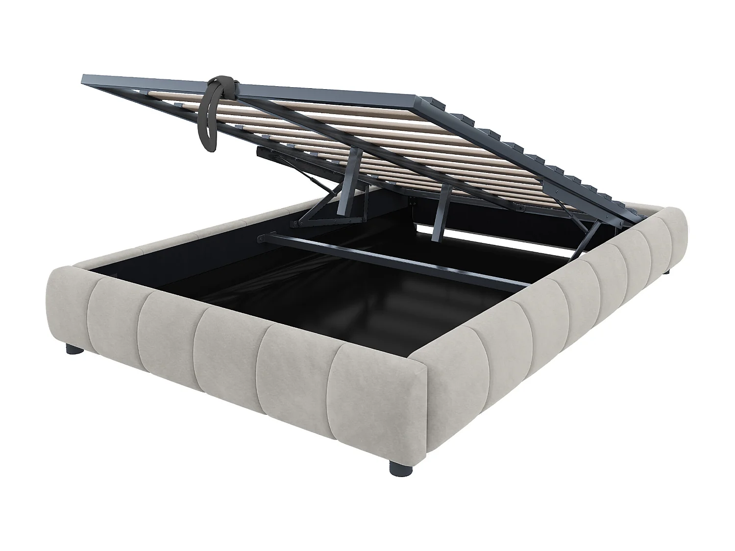 Lit coffre 140 x 200 cm - Lit adulte avec éclairage LED et rangement - flanelle beige - sans matelas