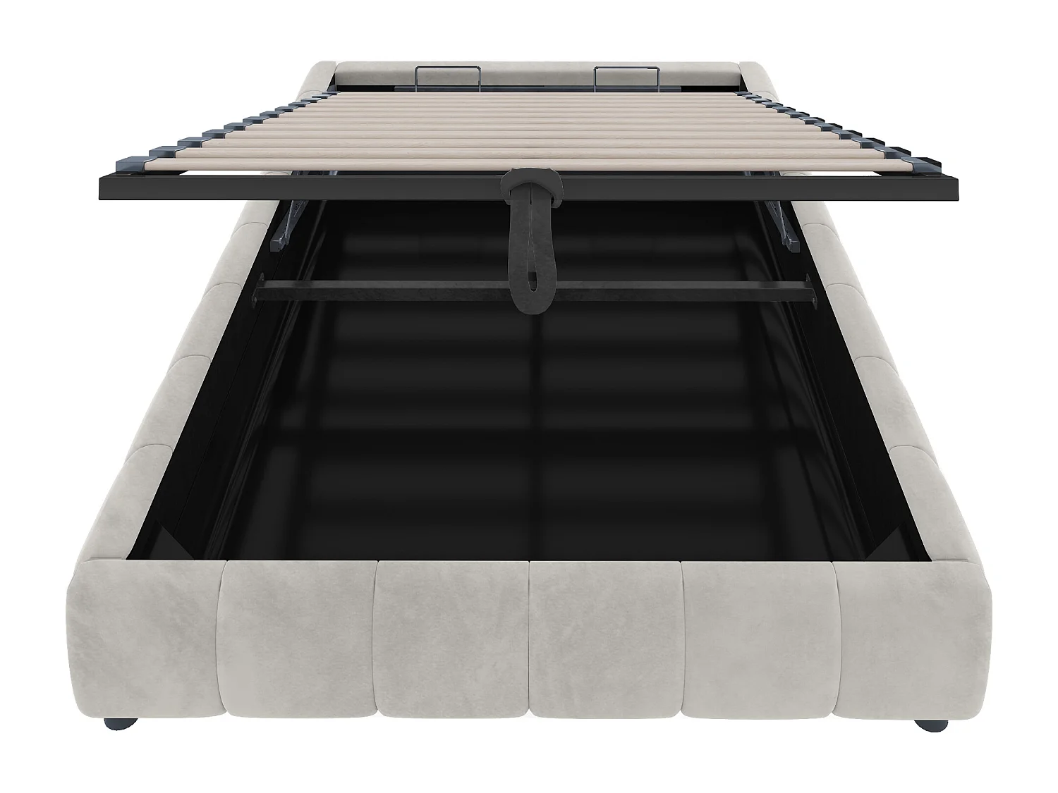 Lit coffre 140 x 200 cm - Lit adulte avec éclairage LED et rangement - flanelle beige - sans matelas