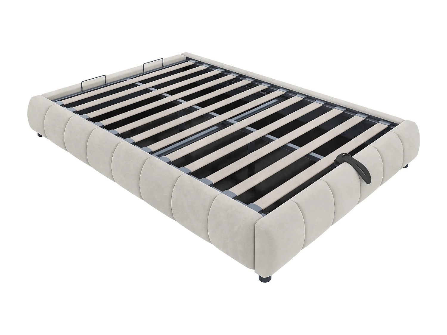 Lit coffre 140 x 200 cm - Lit adulte avec éclairage LED et rangement - flanelle beige - sans matelas