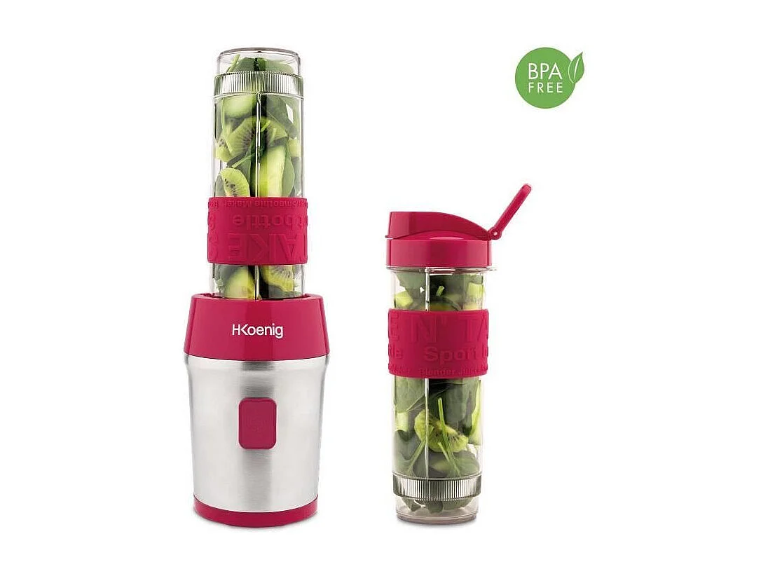 Mini blender - H.Koenig - SMOO10 - 300 W - 570 mL - Framboise - 2 gourdes incluses