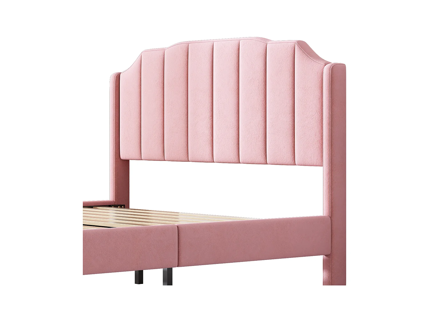 Lit adulte 140 x 200 cm - Lit double avec tête et pied de lit - velours rose - sans matelas