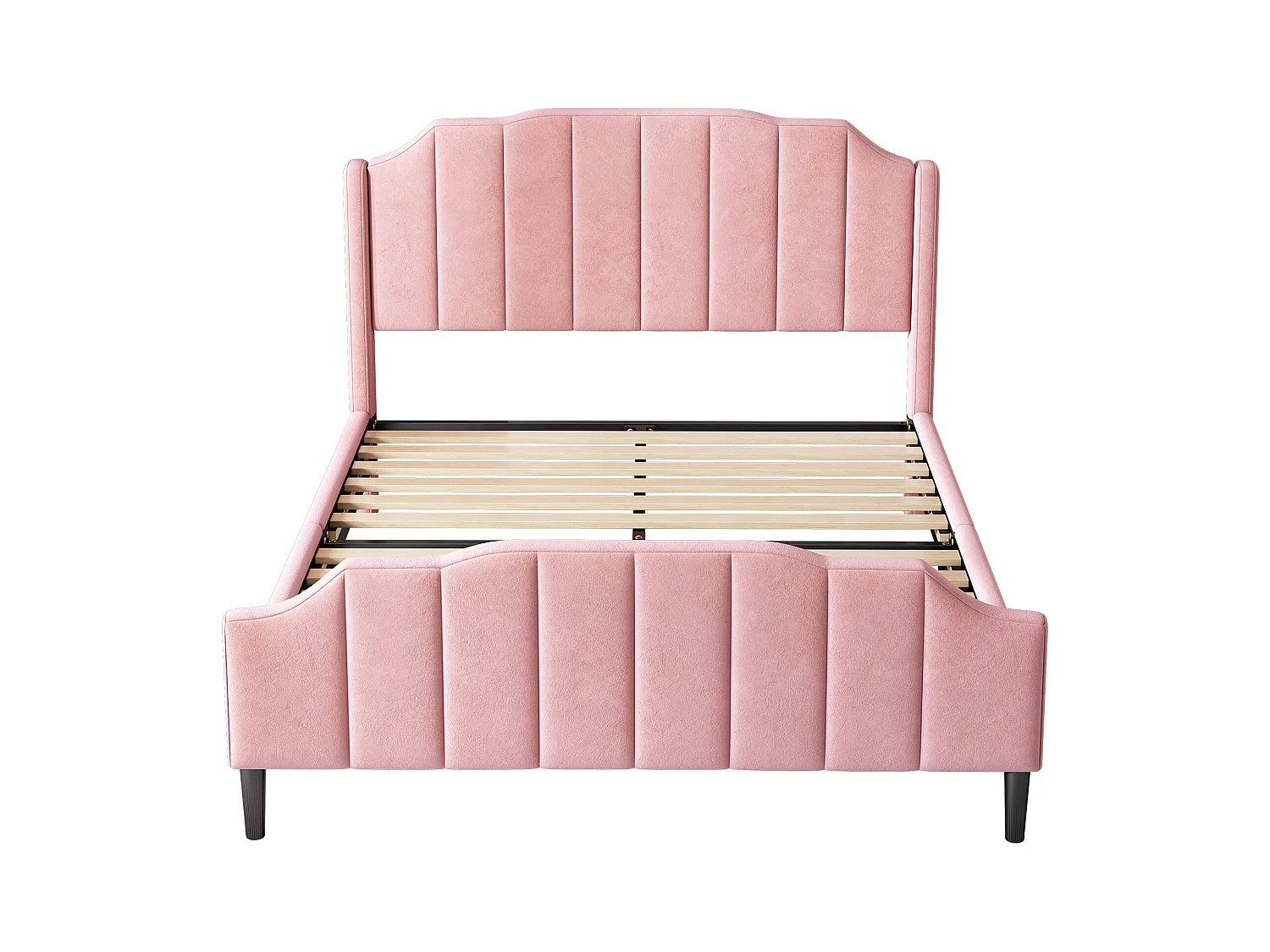 Lit adulte 140 x 200 cm - Lit double avec tête et pied de lit - velours rose - sans matelas