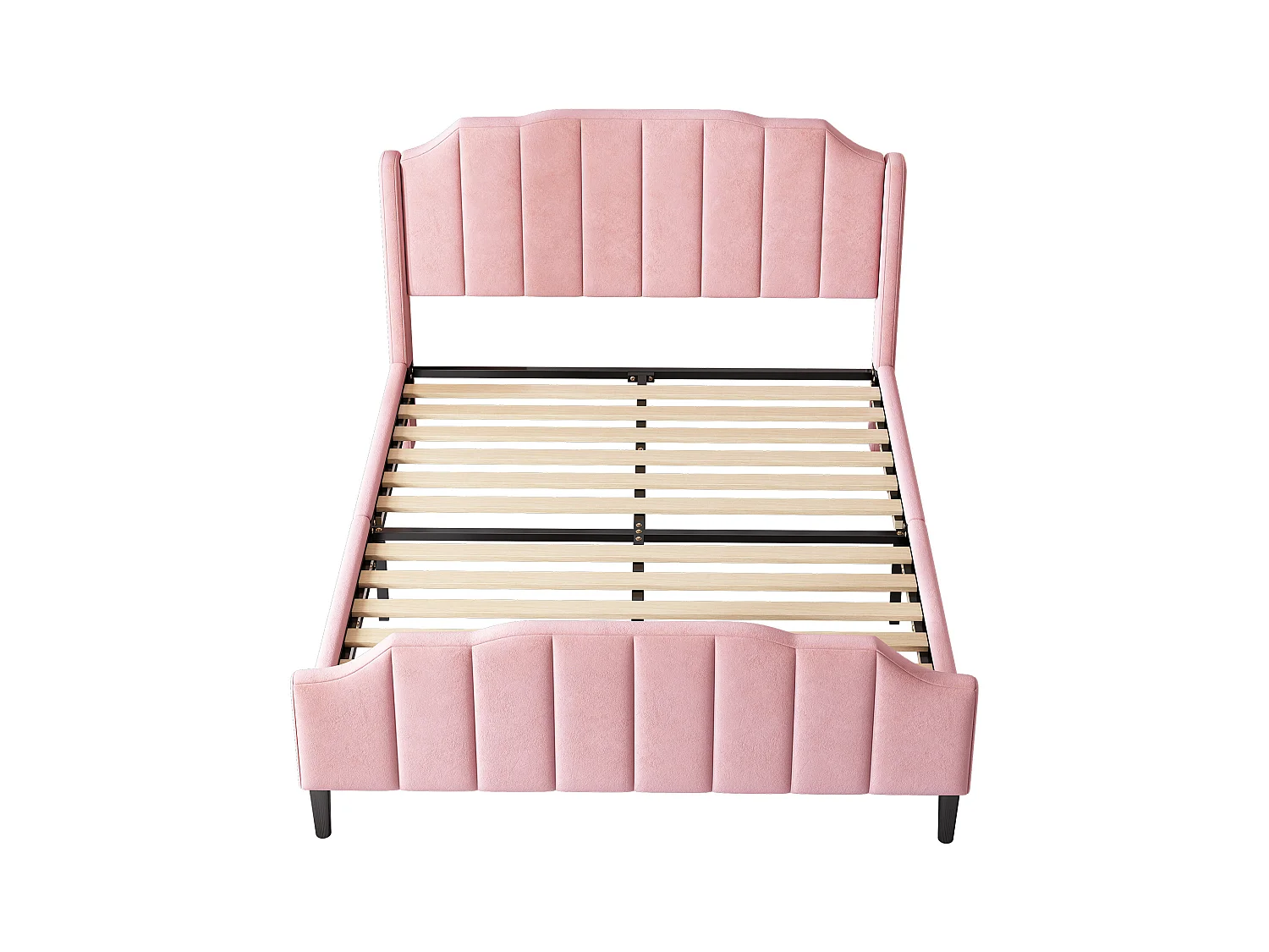 Lit adulte 140 x 200 cm - Lit double avec tête et pied de lit - velours rose - sans matelas