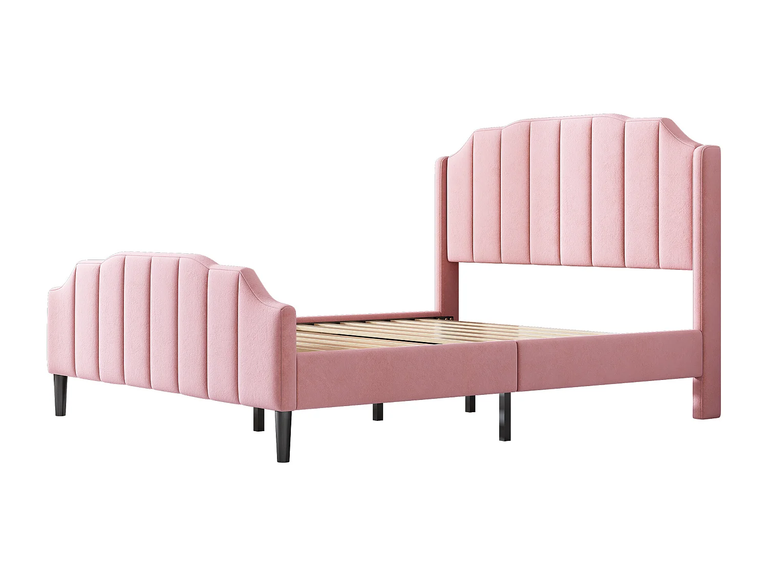 Cama adulto 140 x 200 cm - Cama doble con cabecero y pie de cama - terciopelo rosa - sin colchón