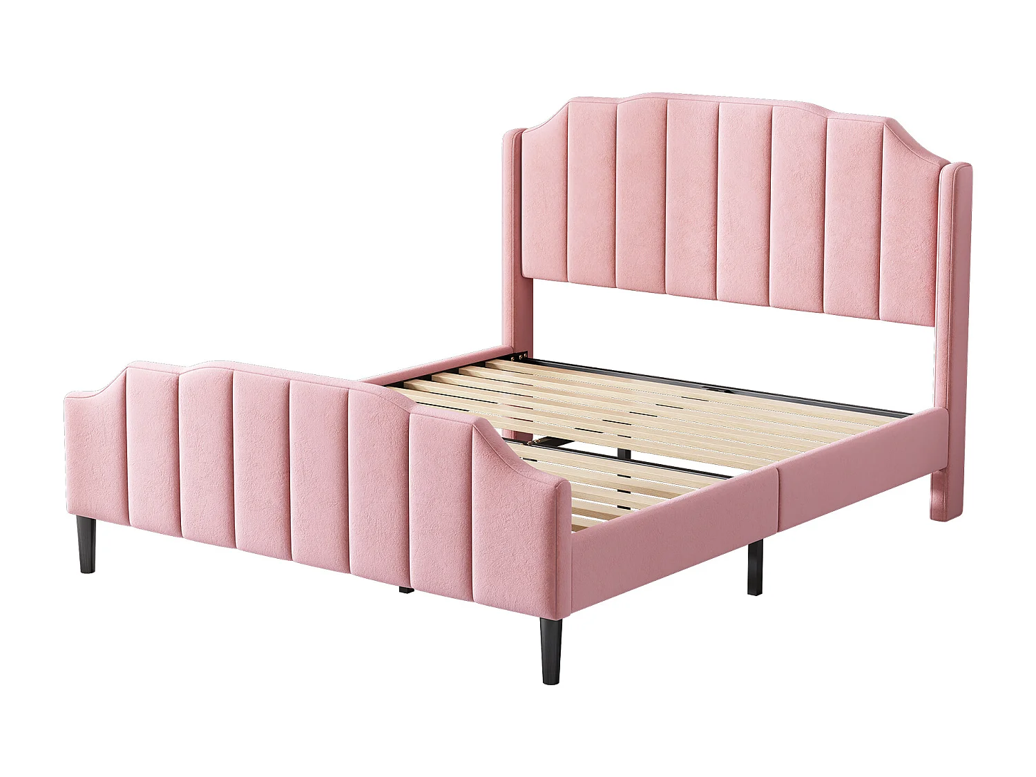Cama adulto 140 x 200 cm - Cama doble con cabecero y pie de cama - terciopelo rosa - sin colchón