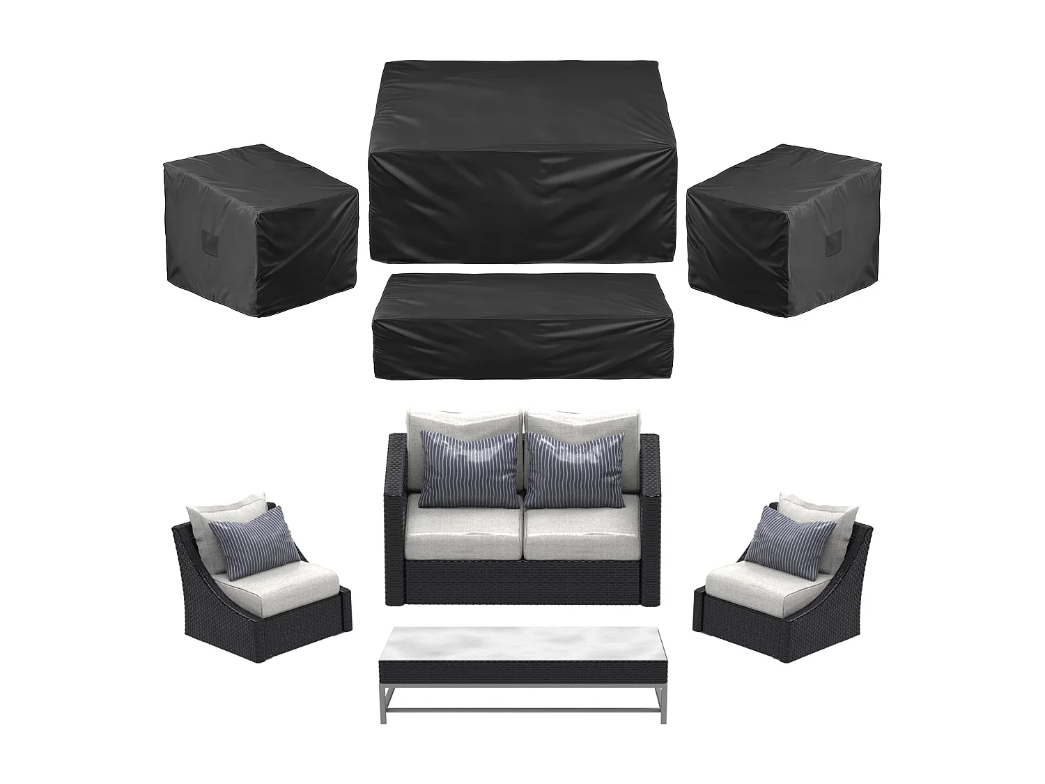 Housse de Meubles de Jardin SucceBuy, Lot de 4, Bâche de Protection pour Mobiliers d’Extérieur en 420D Imperméable et Résistante, Toutes Saisons, Noir