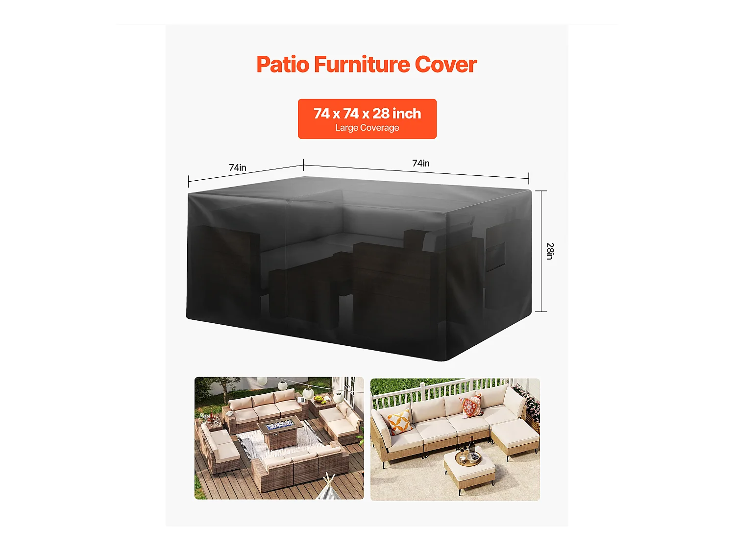 Housse de Meubles de Jardin SucceBuy, 188x188x71 cm, Bâche de Protection pour Mobiliers d’Extérieur en 420D Imperméable et Résistante, Toutes Saisons, Noir