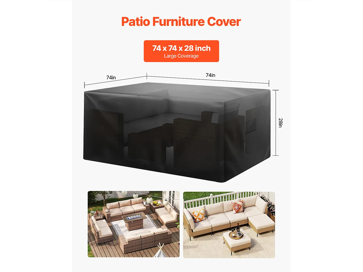 Housse de Meubles de Jardin SucceBuy, 188x188x71 cm, Bâche de Protection pour Mobiliers d’Extérieur en 420D Imperméable et Résistante, Toutes Saisons, Noir